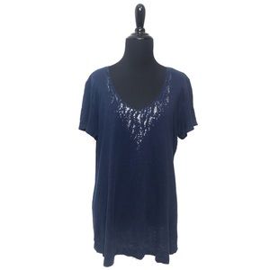 Eileen Fisher Deep V Neck Sequin Glam Organic Tee